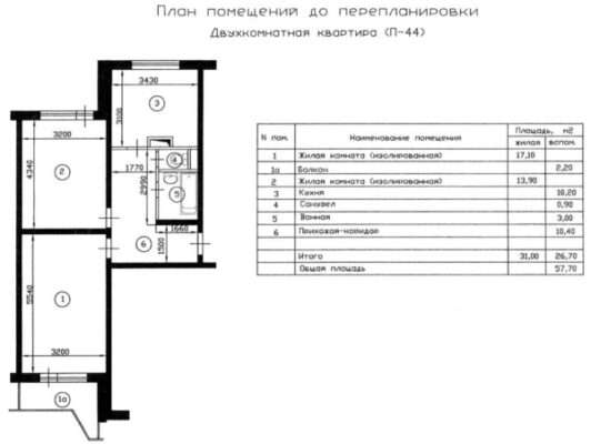 Планировка П-44 двухкомнатная квартира — планировка с размерами