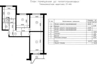 Серия П-44 - планировка с размерами трехкомнатной квартиры
